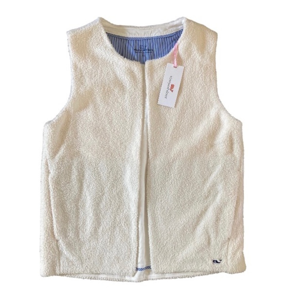 Vineyard Vines Girls Fuzzy Vest NWT in Off White Cream Sleeveless Layering Sz 14